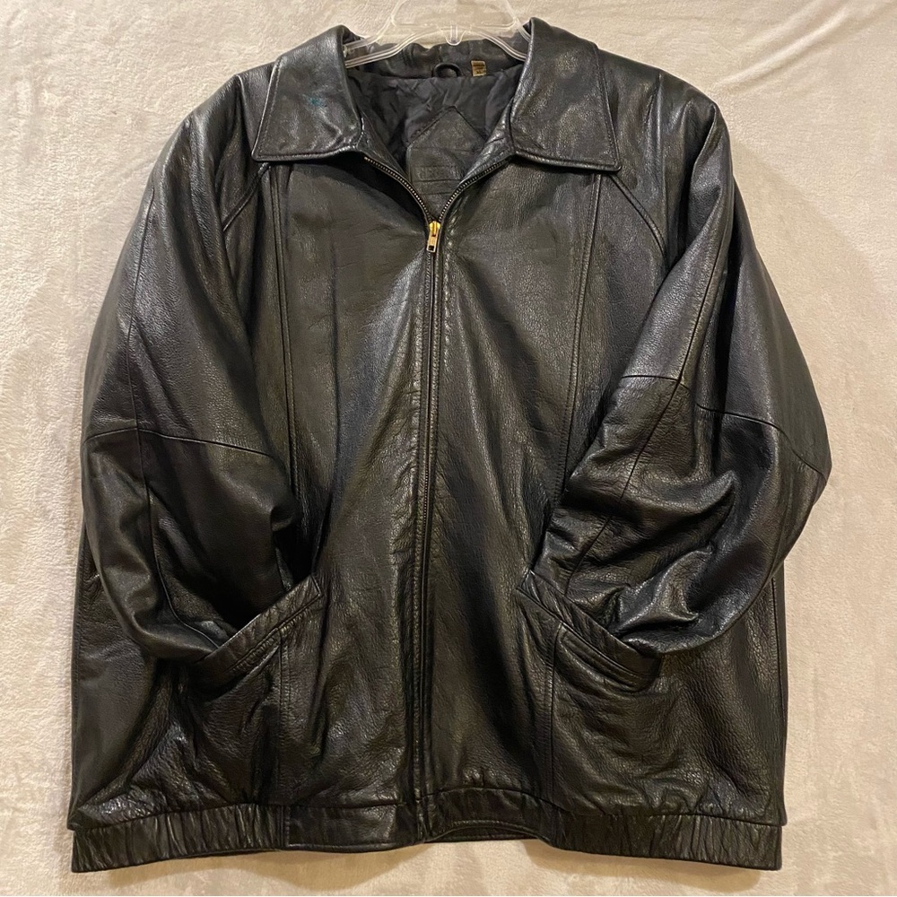 Preston &York Coat Men’s XL Black Leather Lined Full Zip Biker Motorcycle